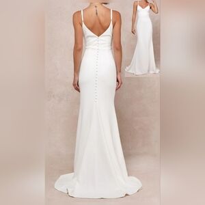 Lulu's White Spaghetti-Strap Wedding Gown with Button-Back